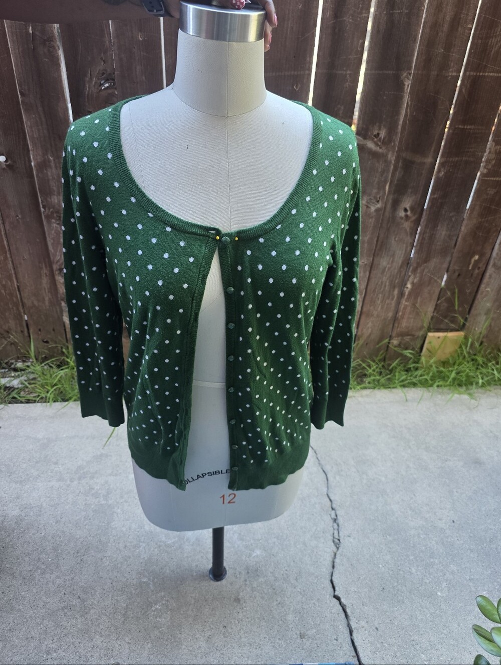 Women's Green Polka Dot Scoop-Neck Cardigan